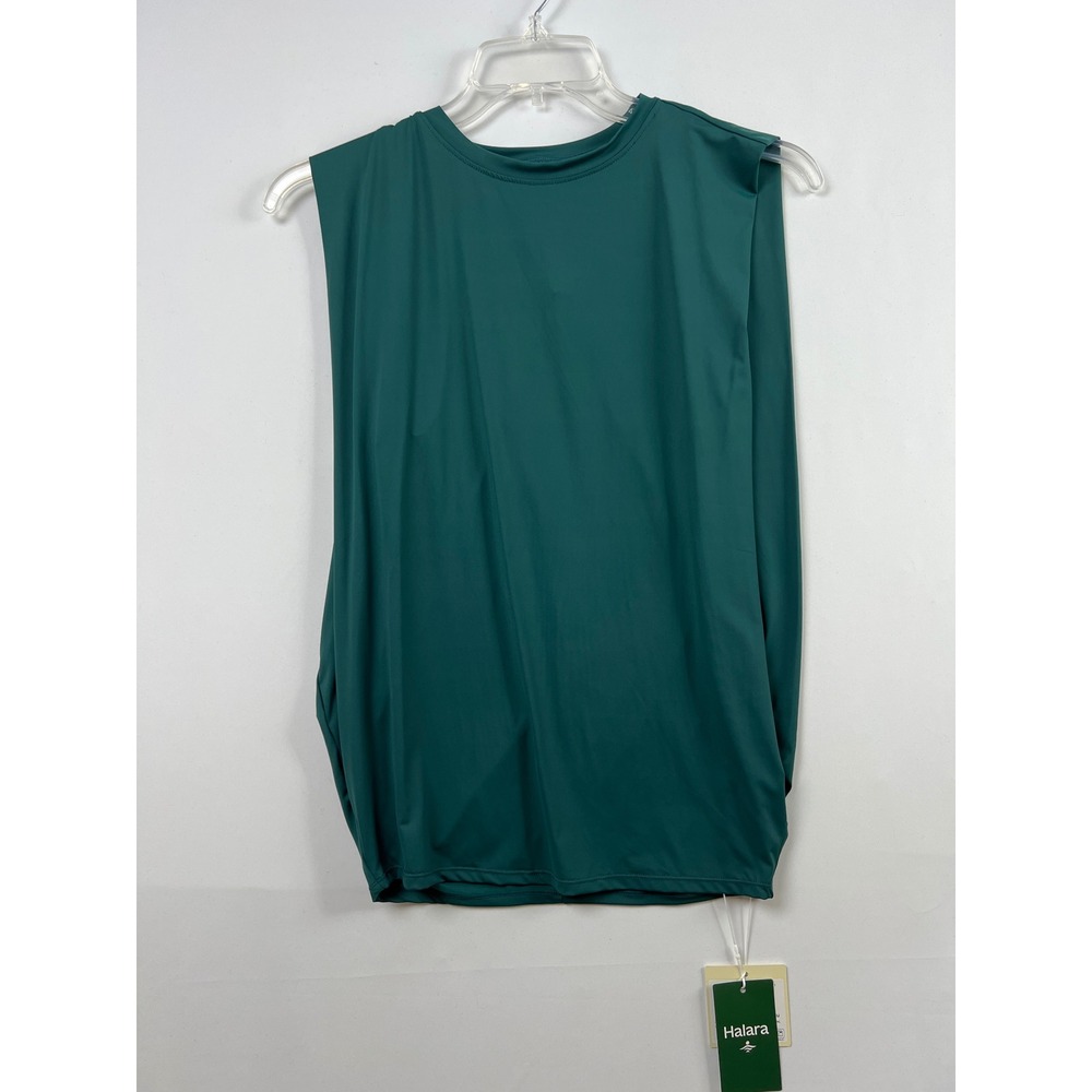 Halara Tank Top Women Small Green Sleeveless Active Top Ruched Cool Touch Yoga